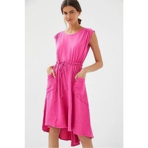 Anthropologie Daily Practice Everyday Tee Cotton Gauze Midi Dress Raspberry Pink